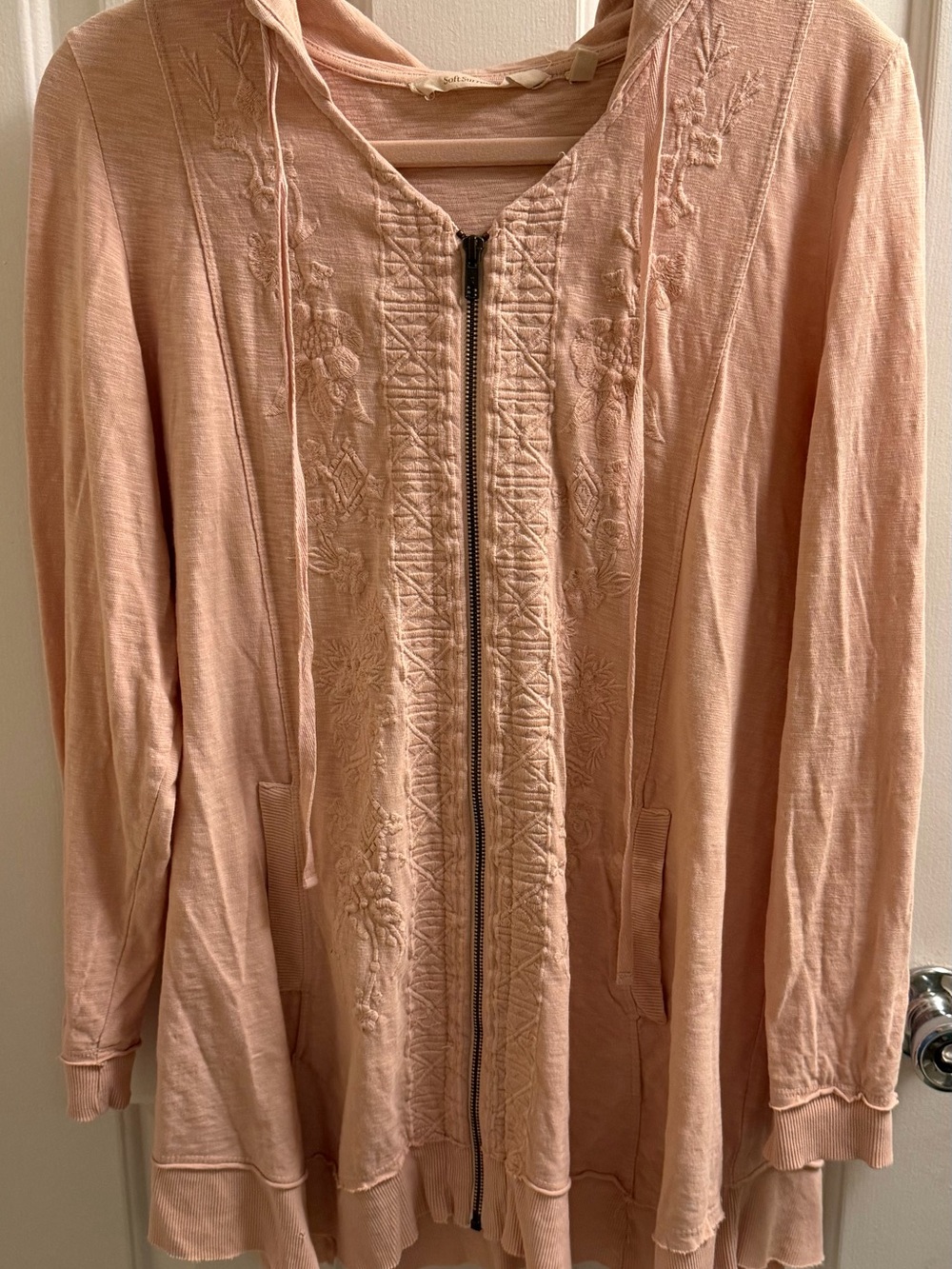 Soft Surroundings Blush Pink Embroidered Zip Hoodie Jacket